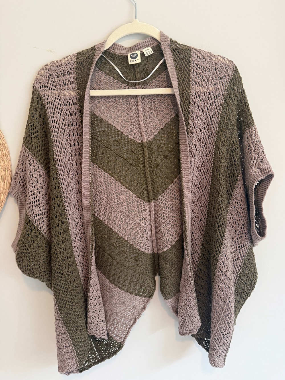 Roxy Open-Knit Chevron Shrug in Khaki and Olive